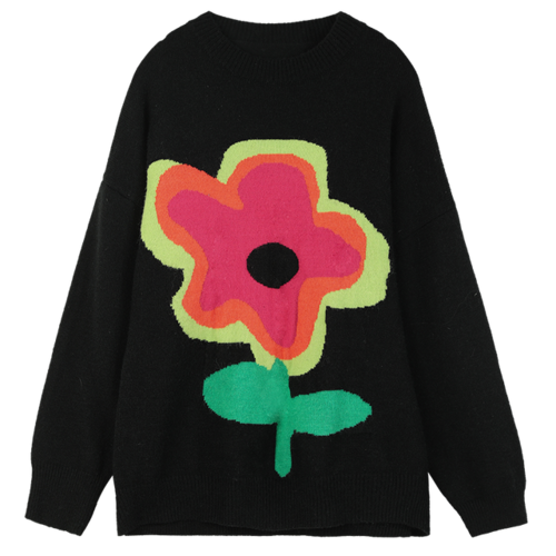 Floral Jacquard Casual Knit Pullover Women Sweaters,Winter ELF Vintage