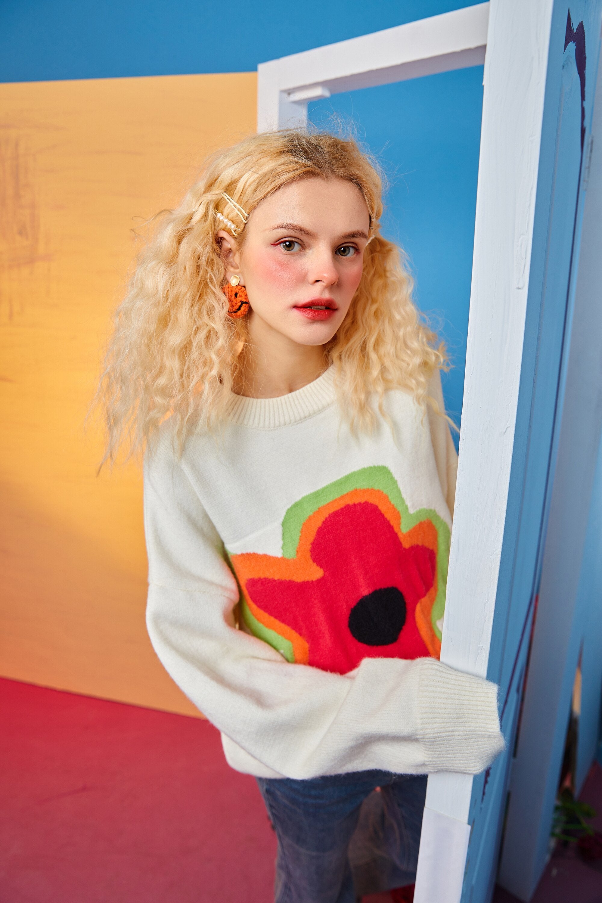 Floral Jacquard Casual Knit Pullover Women Sweaters,Winter ELF Vintage
