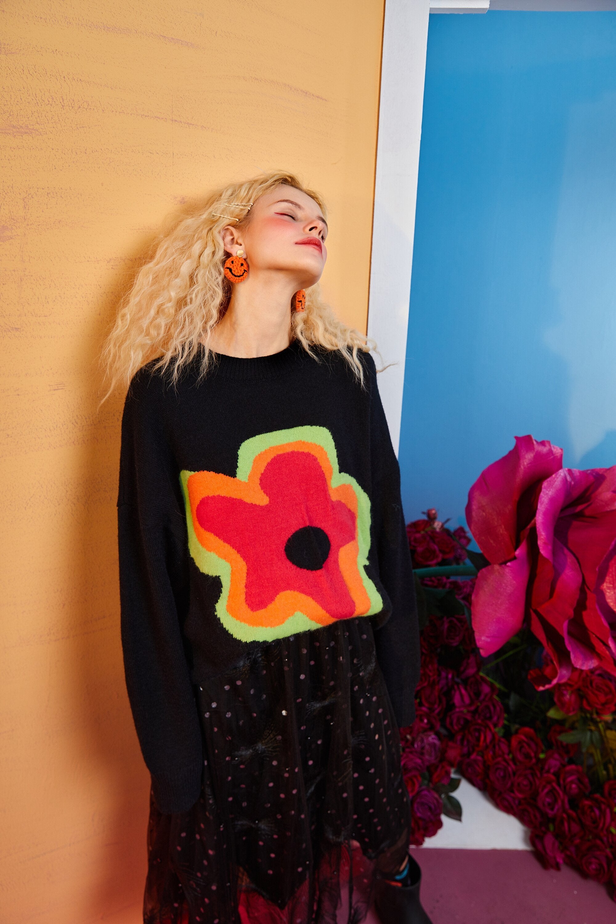 Floral Jacquard Casual Knit Pullover Women Sweaters,Winter ELF Vintage
