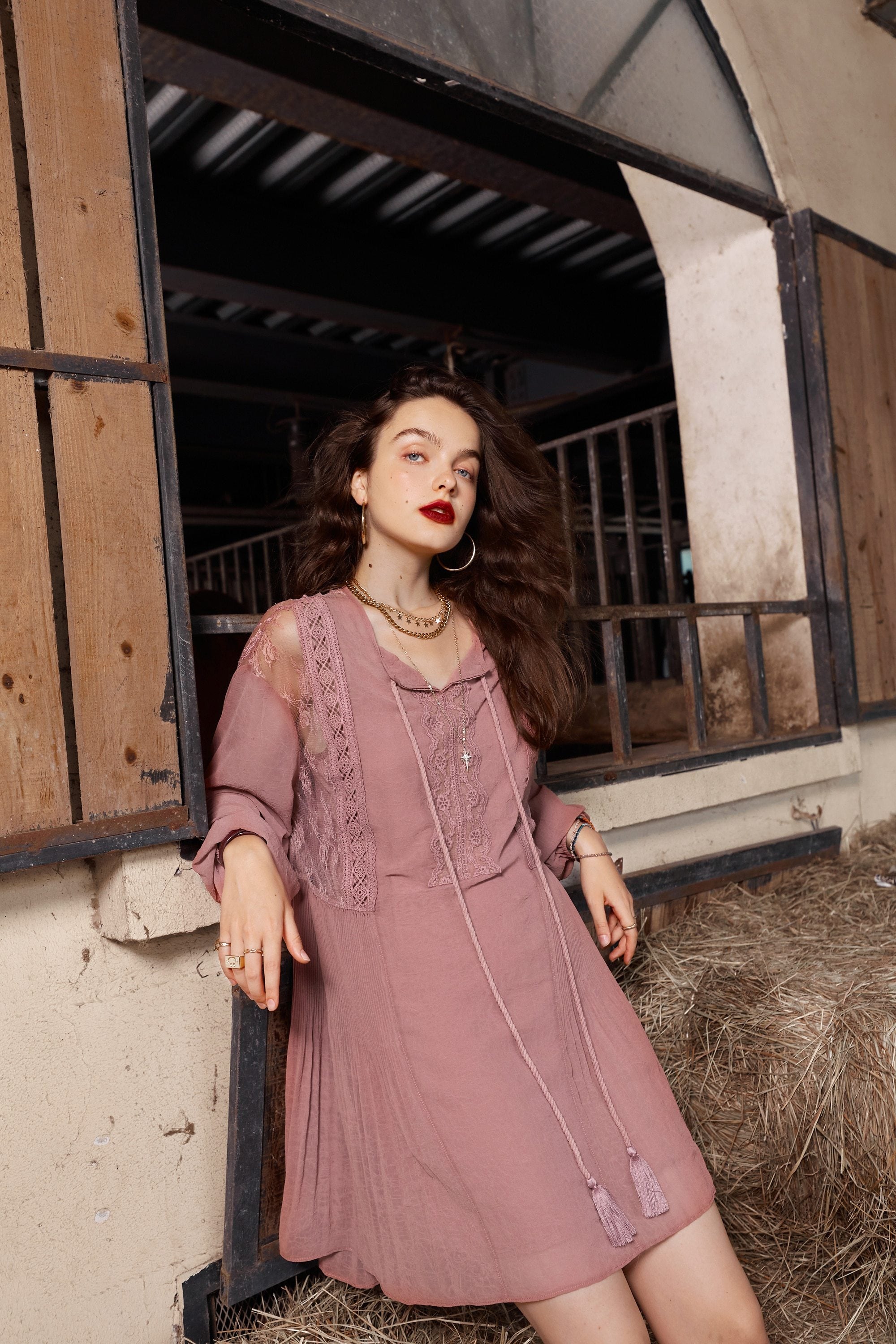 Solid Pure High Waist Casual Vintage Midi Dress Women,Autumn Stylish