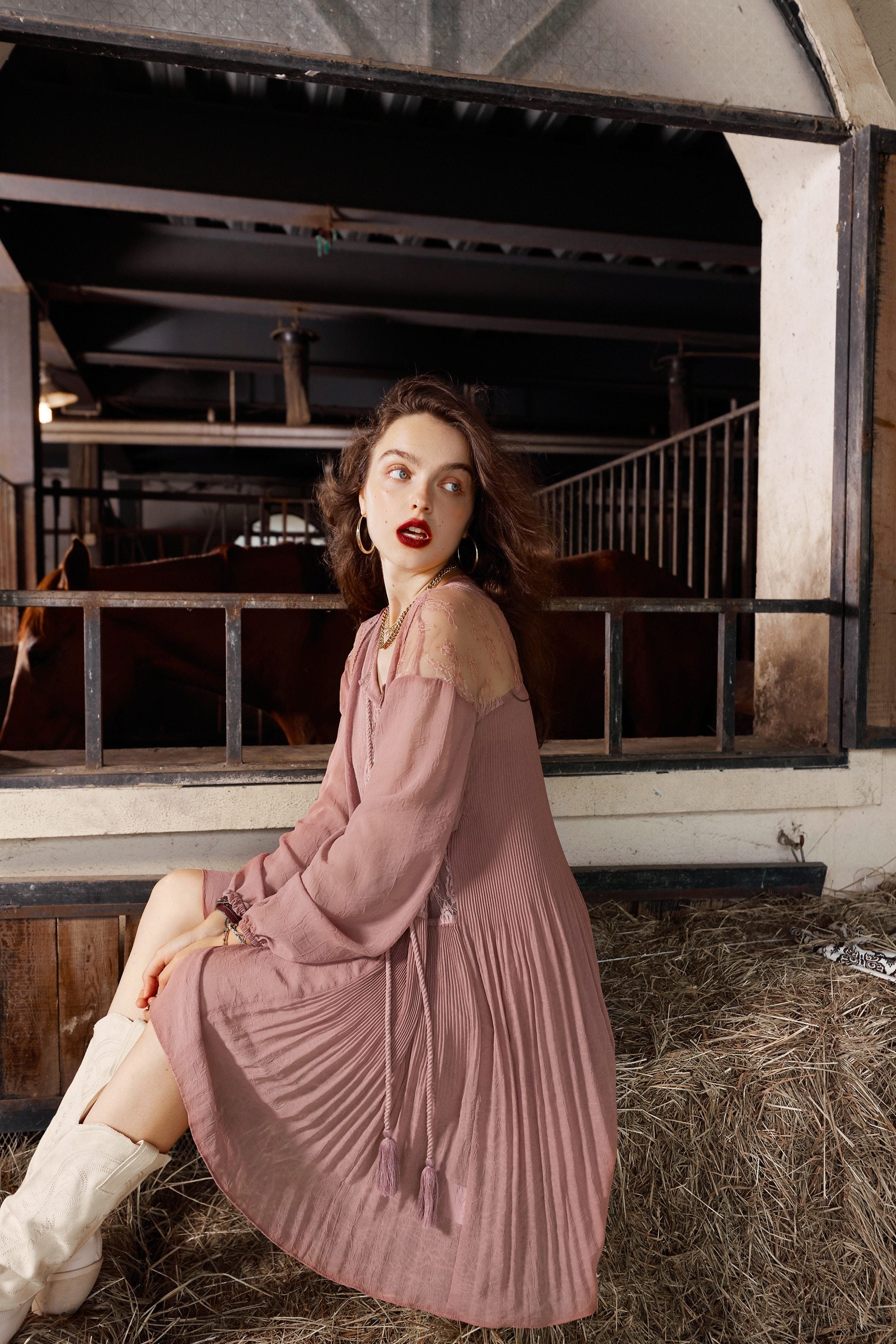Solid Pure High Waist Casual Vintage Midi Dress Women,Autumn Stylish